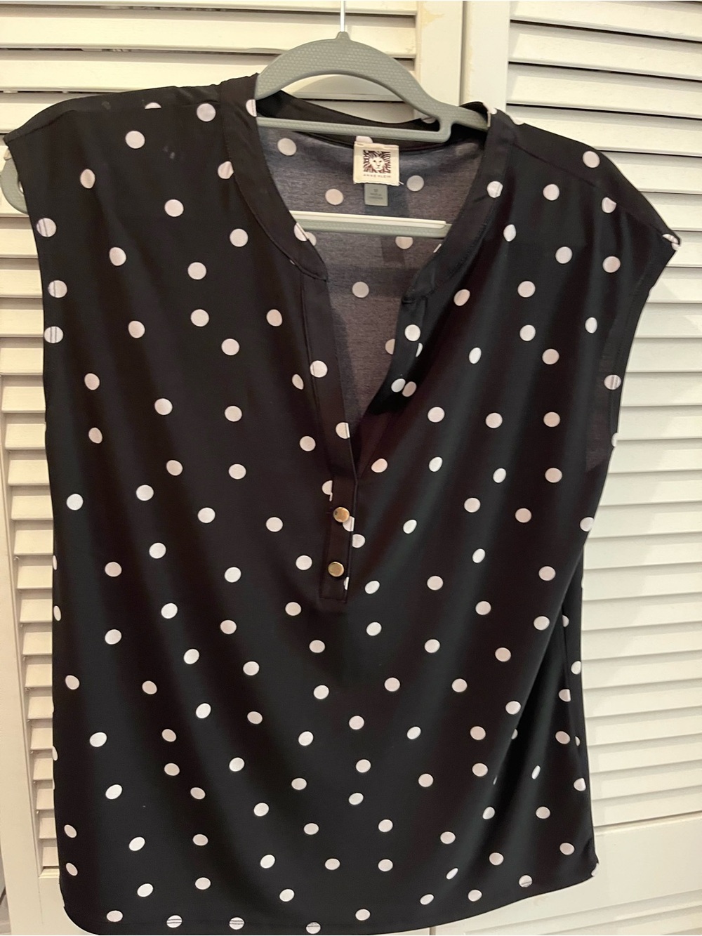 Anne Klein Black with White Polka Dot Cap-Sleeve Blouse